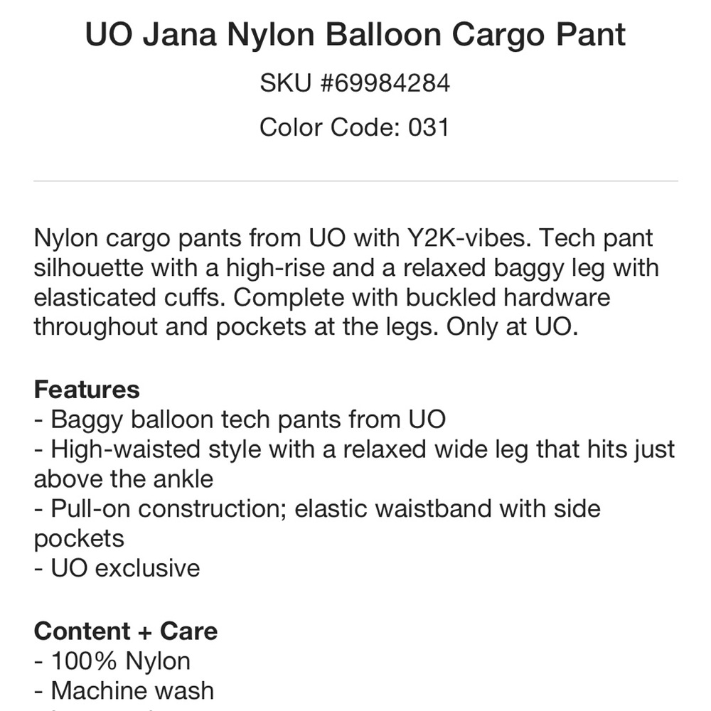 urban outfitters jana nylon balloon cargo pant - Picture 9 of 9